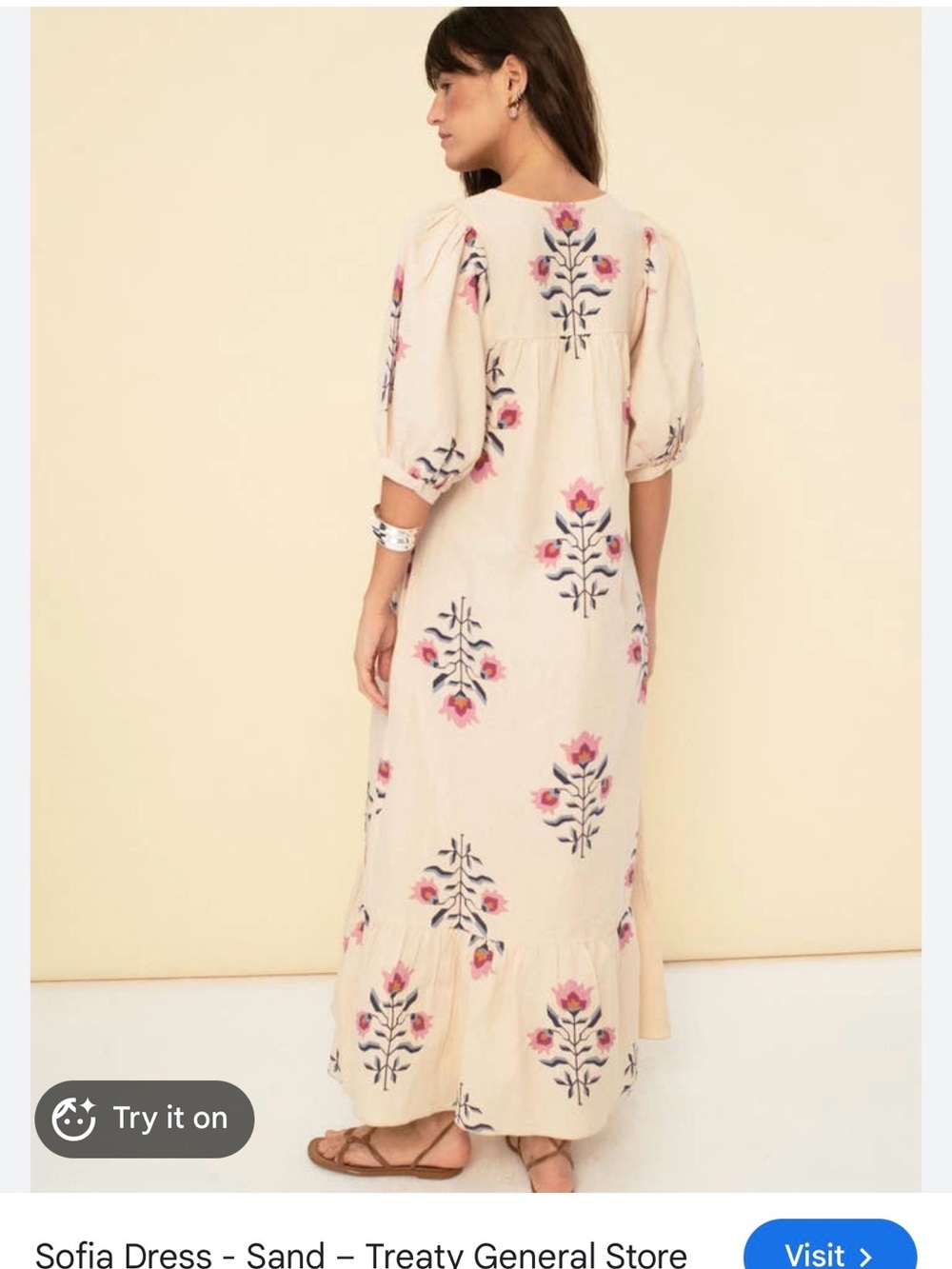 Bohemian Floral Cream Maxi Dress with Pink Accents